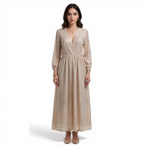 Hanae Mori Vintage Starburst Gold Beige Long Sleeve Maxi Dress - See Notes